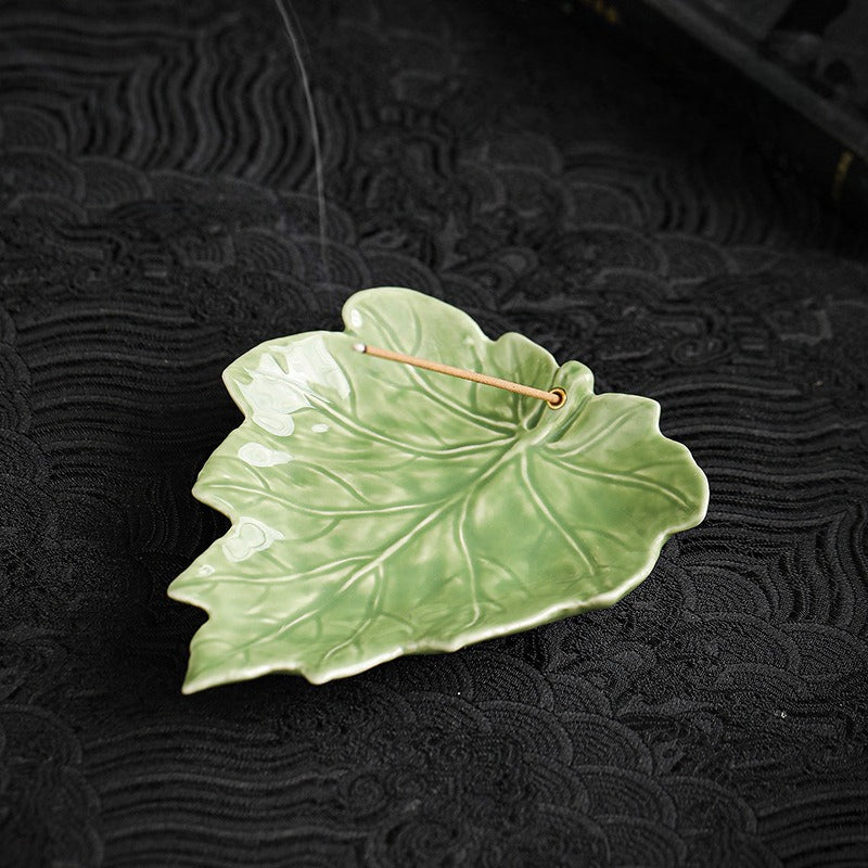 Aurawood Ceramic Maple Leaf Incense Stick Holder