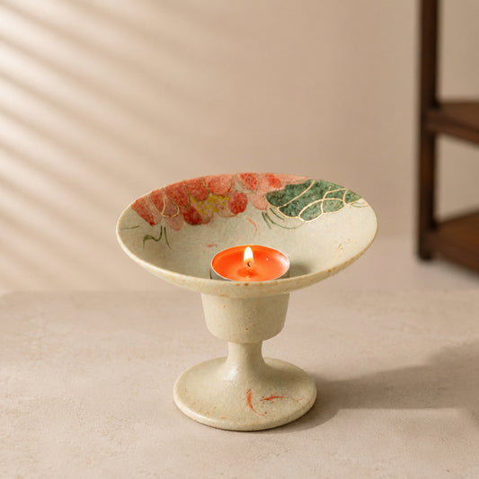 Ceramic Stemmed Incense Holder-Lotus Red Carp Design