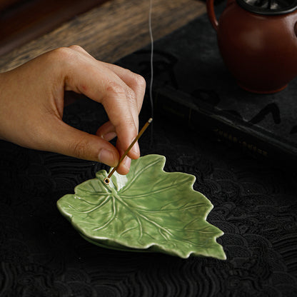 Aurawood Ceramic Maple Leaf Incense Stick Holder