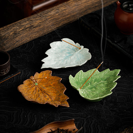 Aurawood Ceramic Maple Leaf Incense Stick Holder